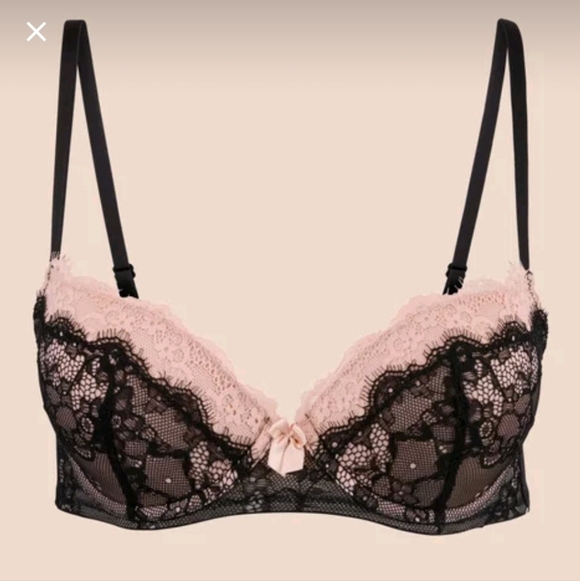 Adore Me Emanuelly Lace Pushup Bra - Black and Pink - Picture 4 of 5